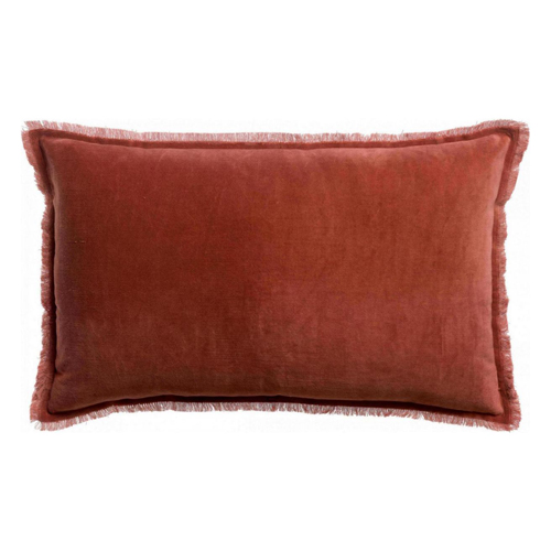 Coussin à frange en velours orange sienne 40 x 65 cm - Fara