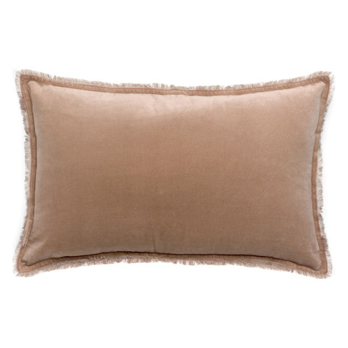 Coussin à frange en velours taupe 40 x 65 cm - Fara