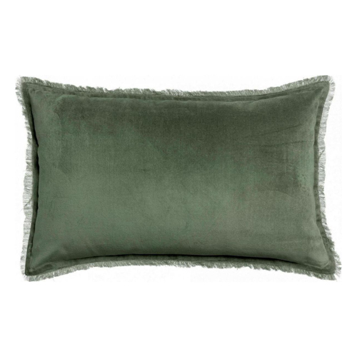 Coussin à frange en velours vert thym 40 x 65 cm - Fara