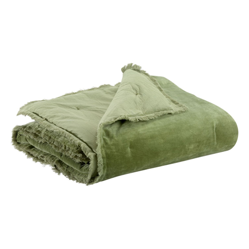 Plaid en velours vert olive 135 x 200 cm - Fara