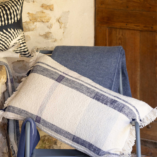 Coussin à carreaux multicolore marine 40 x 65 cm - Jane