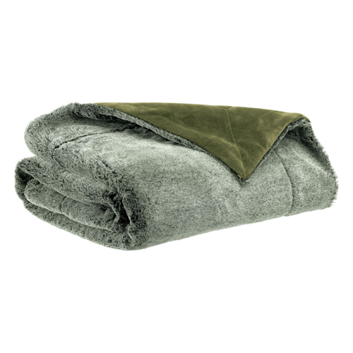 Plaid effet fourrure vert olive 130 x 160 cm - Kinta