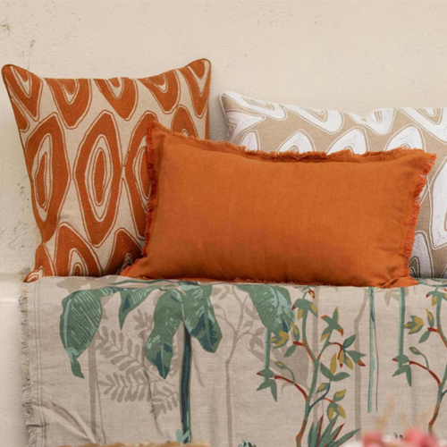 Coussin lin et coton cuivre orange 30 x 50 cm - Laly