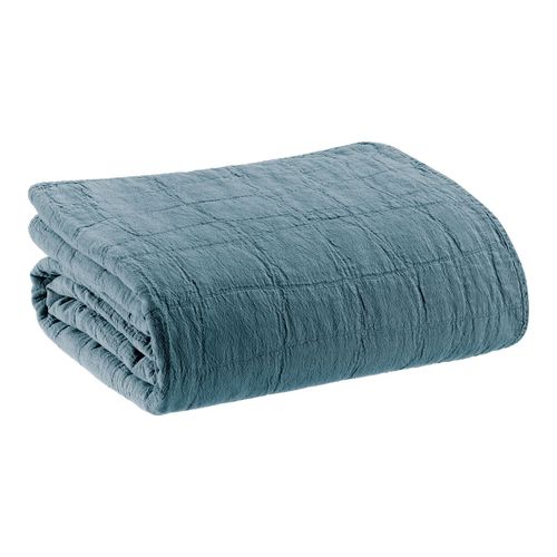 Plaid en coton bleu acier 140 x 200 cm - Titou