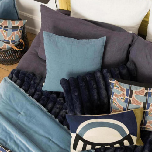 Coussin en coton bleu acier 45 x 45 cm - Titou