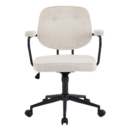 Fauteuil de bureau pivotant et réglable en hauteur en velours côtelé beige - Ann