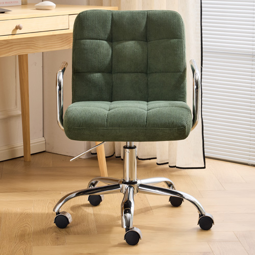 Fauteuil de bureau pivotant et réglable en hauteur en velours côtelé vert kaki - Nolan