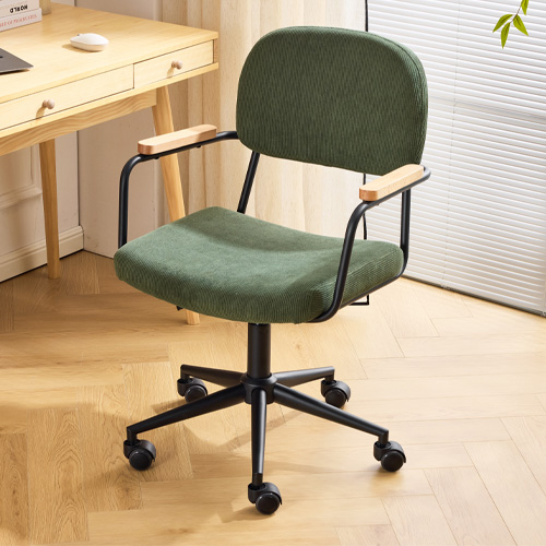 Fauteuil de bureau pivotant et réglable en hauteur en velours côtelé vert kaki - Gianni