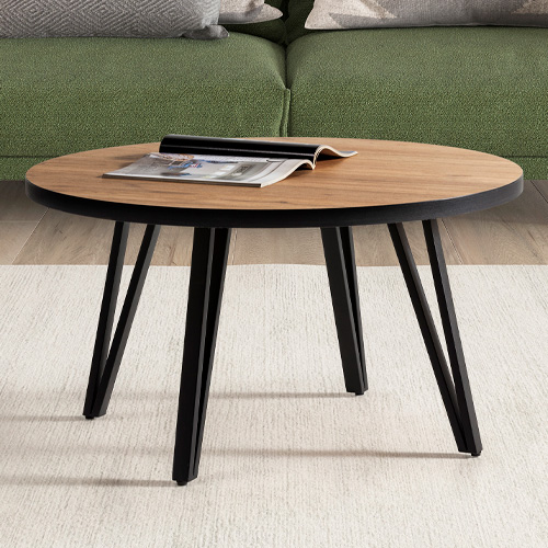 Table basse ronde couleur bois et noir Ø 80 cm - Lexi