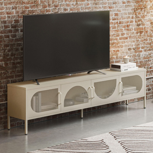 Meuble TV 4 portes en métal beige 180 cm - Inoa
