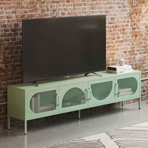 Meuble TV 4 portes en métal vert clair 180 cm - Inoa