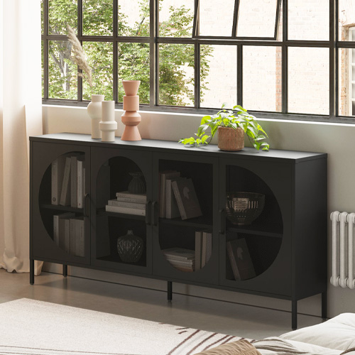 Buffet 4 portes en métal noir 160 cm - Inoa