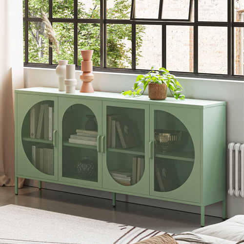 Buffet 4 portes en métal vert clair 160 cm - Inoa