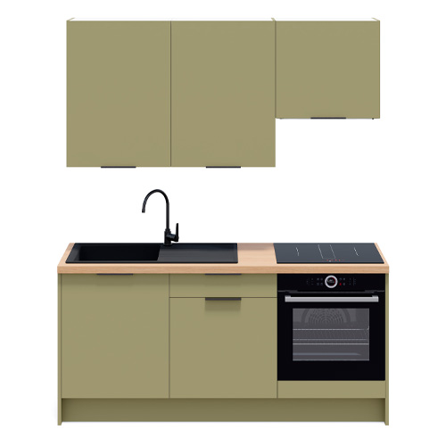 Ensemble de 6 meubles de cuisine - L. 185 cm - vert olive - Luzia