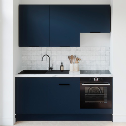 Ensemble de 6 meubles de cuisine - L. 185 cm - bleu marine - Luzia