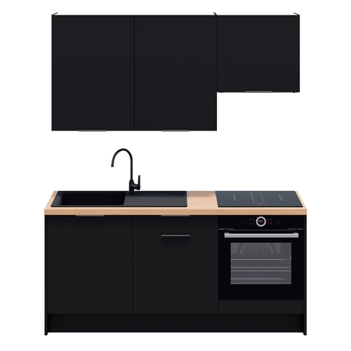 Ensemble de 6 meubles de cuisine - L. 185 cm - noir - Luzia