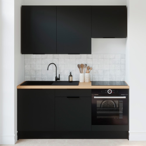 Ensemble de 6 meubles de cuisine - L. 185 cm - noir - Luzia