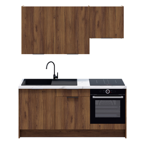 Ensemble de 6 meubles de cuisine - L. 185 cm - noyer brun - Sierra