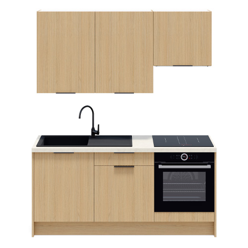 Ensemble de 6 meubles de cuisine - L. 185 cm - chêne clair cannelé - Cannele