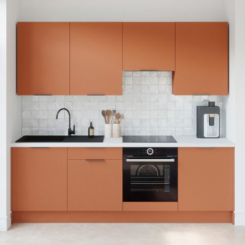 Ensemble de 8 meubles de cuisine - L. 245 cm - terracotta - Luzia