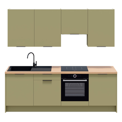 Ensemble de 8 meubles de cuisine - L. 245 cm - vert olive - Luzia
