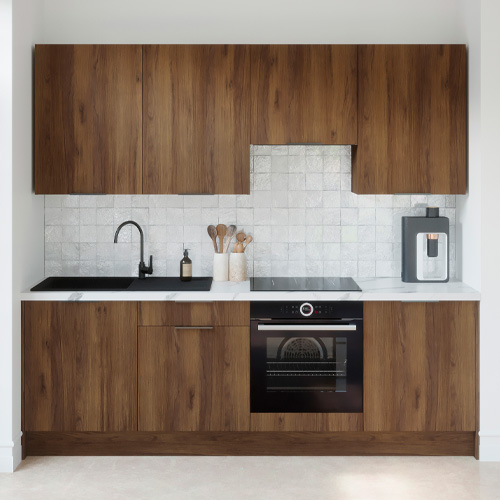 Ensemble de 8 meubles de cuisine - L. 245 cm - noyer brun - Sierra