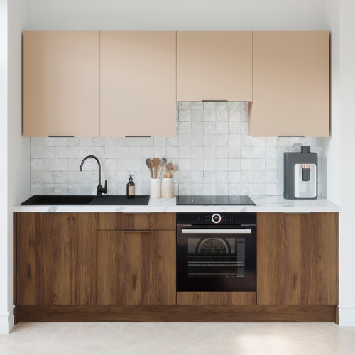 Ensemble de 8 meubles de cuisine - L. 245 cm - noyer brun et cachemire - Sierra Signature
