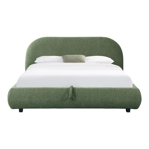 Lit coffre 160x200 cm avec tête de lit matelassée en tissu bouclé vert kaki - Madisson