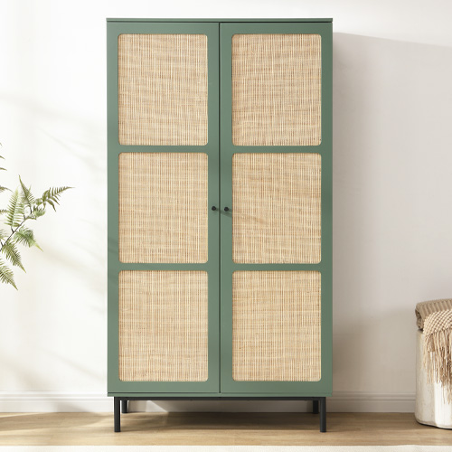 Armoire cannage 2 portes 100 cm verte - Luma