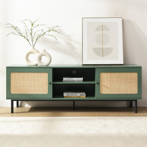 Meuble TV en cannage 160cm vert - Luma