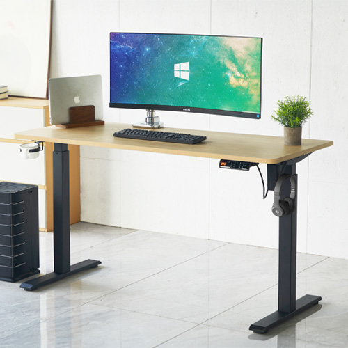 Bureau assis-debout électrique réglable 72-120 cm avec ports USB - effet bois - Up&Down