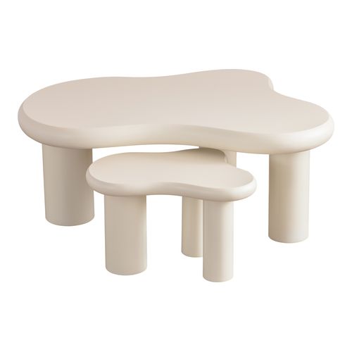 Lot de 2 tables basses organiques gigognes beige - Wave
