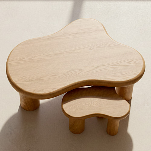 Lot de 2 tables basses organiques gigognes en bois - Wave