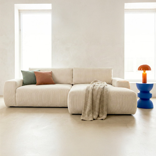 Canapé d'angle droit convertible 3 places en velours côtelé beige - Sonny