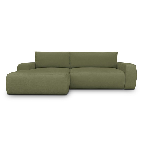 Canapé d'angle gauche convertible 3 places en tissu chenille vert olive - Sonny