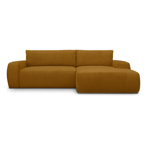 Canapé d'angle droit convertible 3 places en velours côtelé jaune moutarde - Sonny