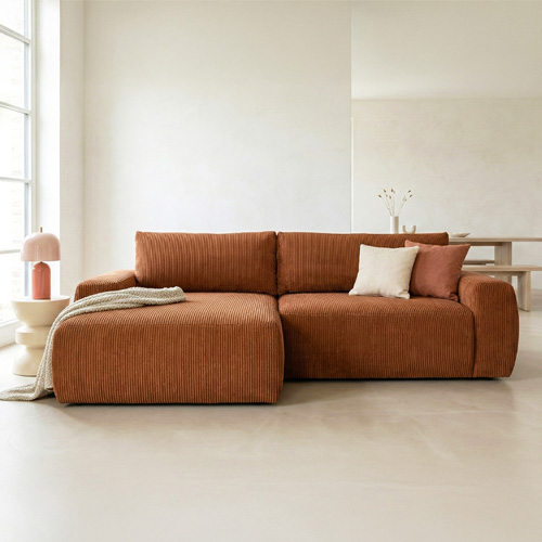 Canapé d'angle gauche convertible 3 places en velours côtelé rouille - Sonny