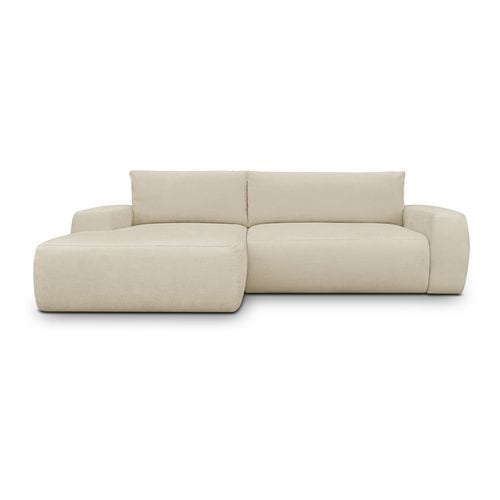 Canapé d'angle gauche convertible 3 places en tissu chenille beige foncé - Sonny