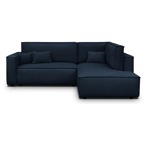 Canapé d'angle ouvert à droite convertible 3 places en tissu chenille bleu foncé - Emma