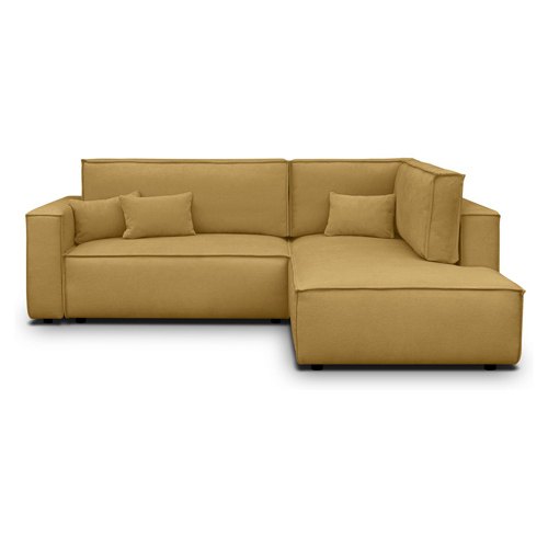 Canapé d'angle ouvert à droite convertible 3 places en tissu chenille jaune moutarde - Emma