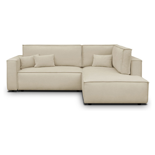 Canapé d'angle ouvert à droite convertible 3 places en tissu chenille beige foncé - Emma