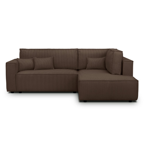 Canapé d'angle ouvert à droite convertible 3 places en velours côtelé moka - Emma
