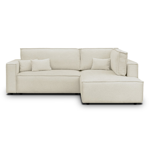 Canapé d'angle ouvert à droite convertible 3 places en tissu bouclé beige - Emma