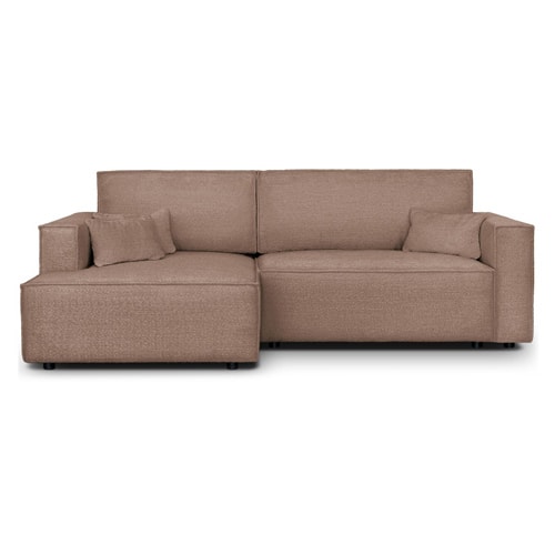 Canapé d'angle à gauche convertible 3 places en tissu bouclé rose poudré - Asti