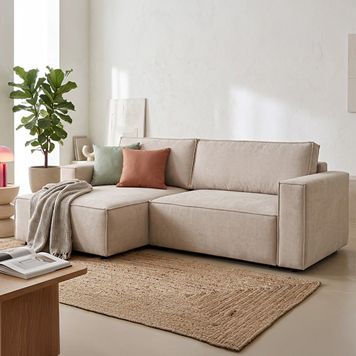 Canapé d'angle à gauche convertible 3 places en tissu chenille taupe - Asti