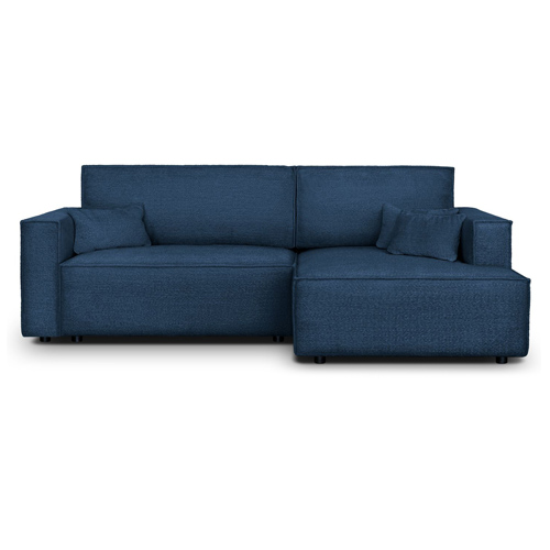Canapé d'angle à droite convertible 3 places en tissu bouclé bleu foncé - Asti