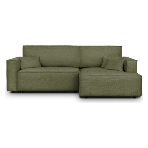 Canapé d'angle à droite convertible 3 places en tissu bouclé vert olive - Asti