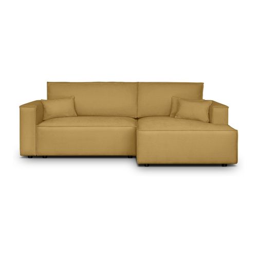Canapé d'angle à droite convertible 3 places en tissu chenille jaune moutarde - Asti