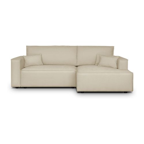 Canapé d'angle à droite convertible 3 places en tissu chenille beige foncé - Asti