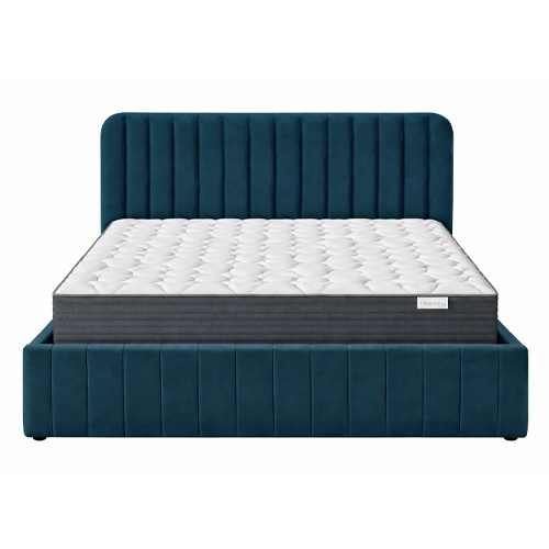 Ensemble Lit coffre adulte 140x190cm avec tête de lit en velours bleu - Ava + Matelas mémoire de forme - Memo HR